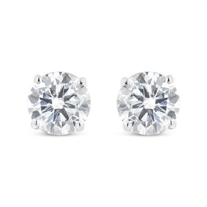 14K White Gold 2.00 Cttw Lab Grown Round Diamond Classic 4-Prong Stud Earrings